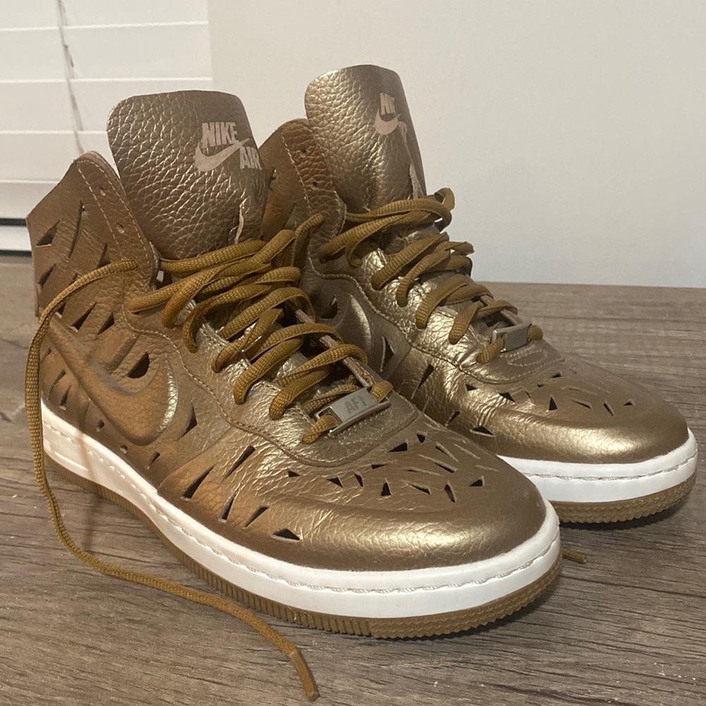 Nike Gold High Top Air Force 1 Sneakers
